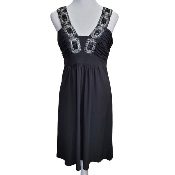 Bisou Bisou Metallic Beaded Dress sz 10 Black Silver Old Money Coquette Party - Picture 1 of 9